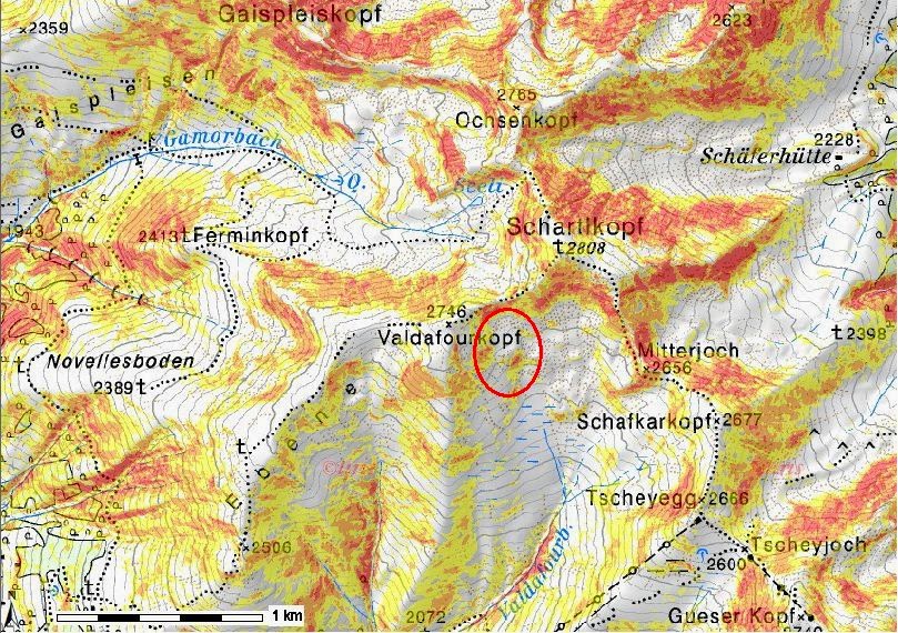 Lawinenunglück unterhalb des Valdafourkopfes bei Nauders