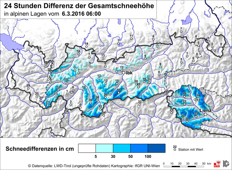 Lawinenabgang auf die Landesstraße zwischen Ranalt und Mutterberg