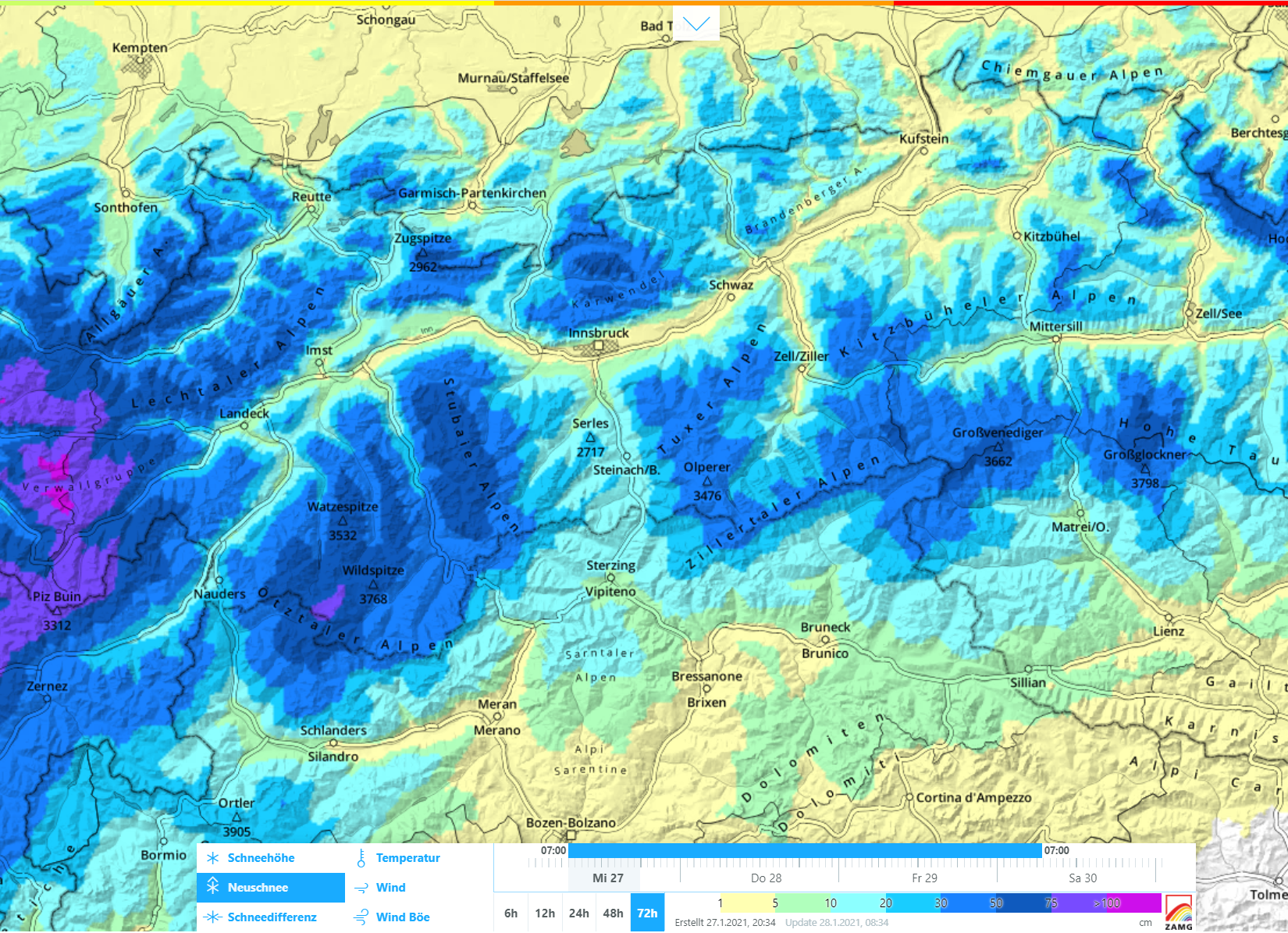 Warmfront mit Schnee und stürmischem Wind führen zu einem markanten Anstieg der Lawinengefahr – Spontane Lawinen sind zu erwarten!