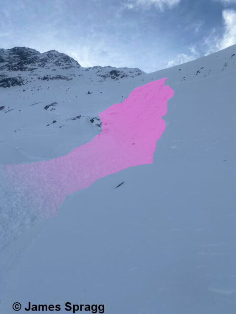 Lawinenauslösung im Nahbereich des Taschachhauses am 20.02.2022 in der Weißkugelgruppe. NO, 2350m