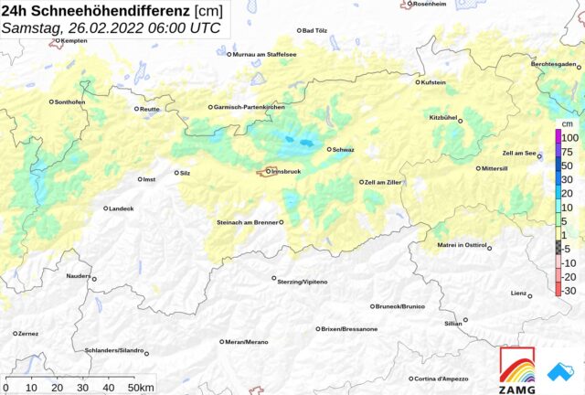 24h Schneehöhendifferenz vom 25.02. auf den 26.02. 24h Schneehöhendifferenz vom 25.02. auf den 26.02.