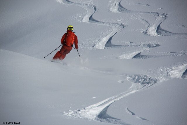 Lockerer, aufbauend umgewandelter Schnee - quasi Pulverschnee - v.a. in nordexponierten Hängen; Tuxer Alpen (Foto: 03.03.2022) Lockerer, aufbauend umgewandelter Schnee - quasi Pulverschnee - v.a. in nordexponierten Hängen; Tuxer Alpen (Foto: 03.03.2022)