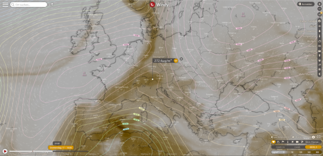 Windy.com: Saharastaubverteilung in der Atmosphäre: Donnerstag, 17.03. 16:00 Uhr Windy.com: Saharastaubverteilung in der Atmosphäre: Donnerstag, 17.03. 16:00 Uhr