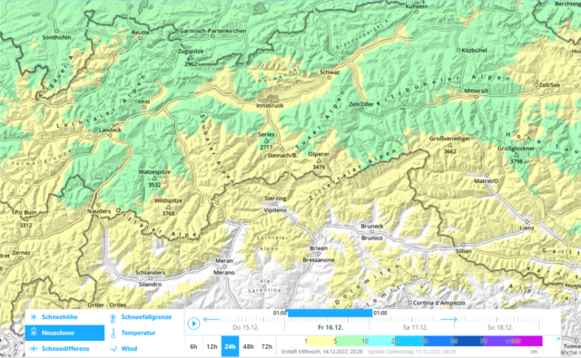 Prognostizierter Schnee am 16.12.2022