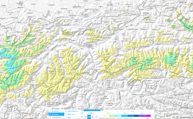Etwas Neuschnee auf den Bergen. Unterhalb etwa 2000m regnete es.