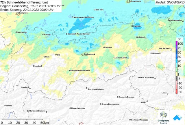 Zwischen dem 19. und 22.01. schneite es v.a. im Norden des Landes