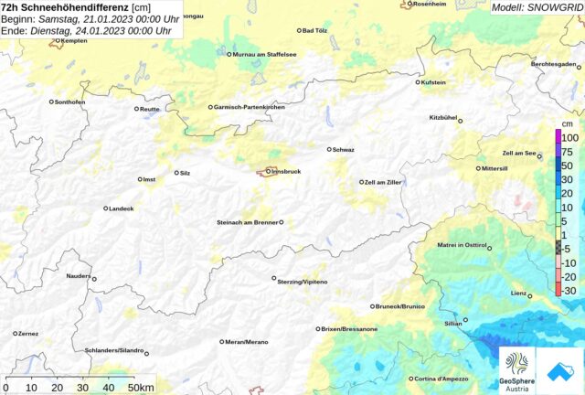 Zwischen dem 21. und 24.01. war hingegen der Süden vom Neuschnee begünstigt.