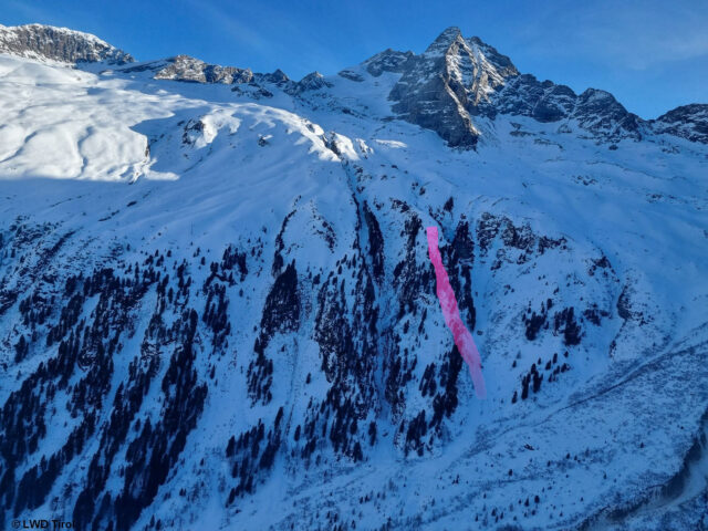 Valanga sotto il rifugio Geraer Hütte: 2200 m, ovest (Foto: 21.02.2023)