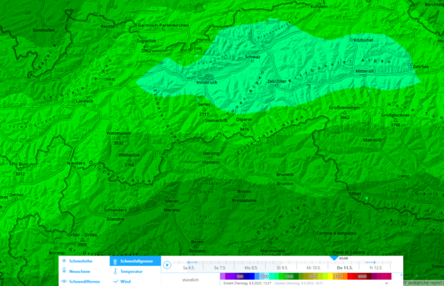 Schneefallgrenze für 11.05. 05:00 Uhr