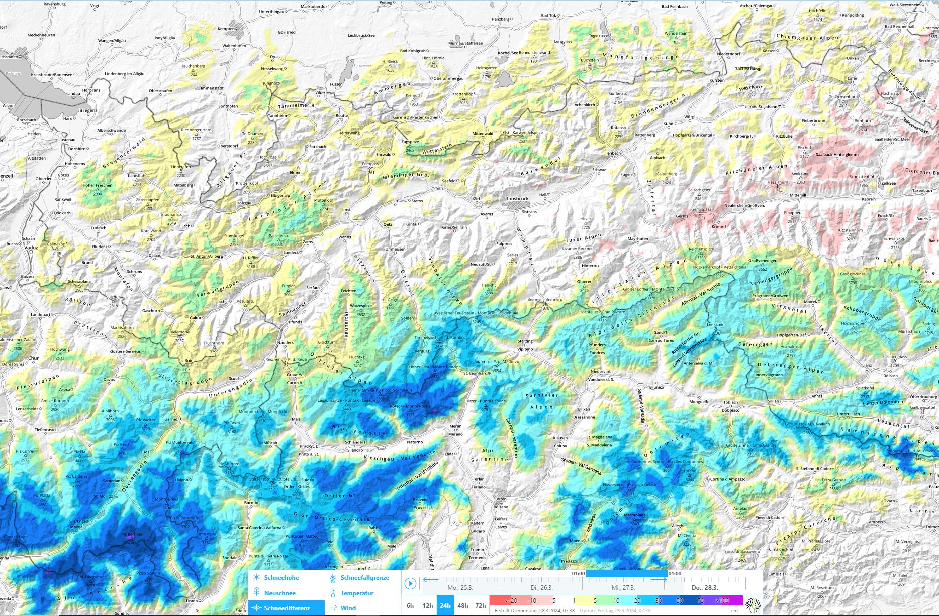 Vom 27.03. auf den 28.03. Neuschnee v.a. in den südlichen Regionen