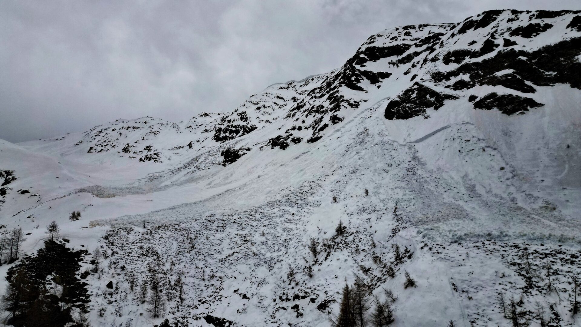Spontane, große nasse Schneebrettlawine vom 15.04. an einem Nordhang auf ca. 2300m im Defereggental (Foto: 16.04.2024, ©Mark Kleinlercher).
