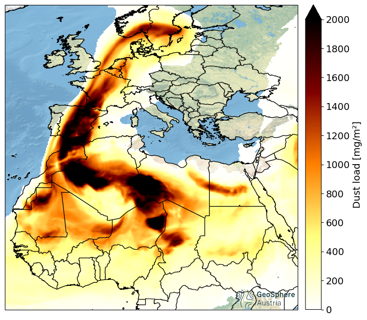 Mit der Südwestwetterlage wird erneut Saharastaub in unsere Breiten transportiert. Allerdings geschieht dies voraussichtlich in geringerem Ausmaß als Ende vergangener Woche (©GeoSphere Austria).