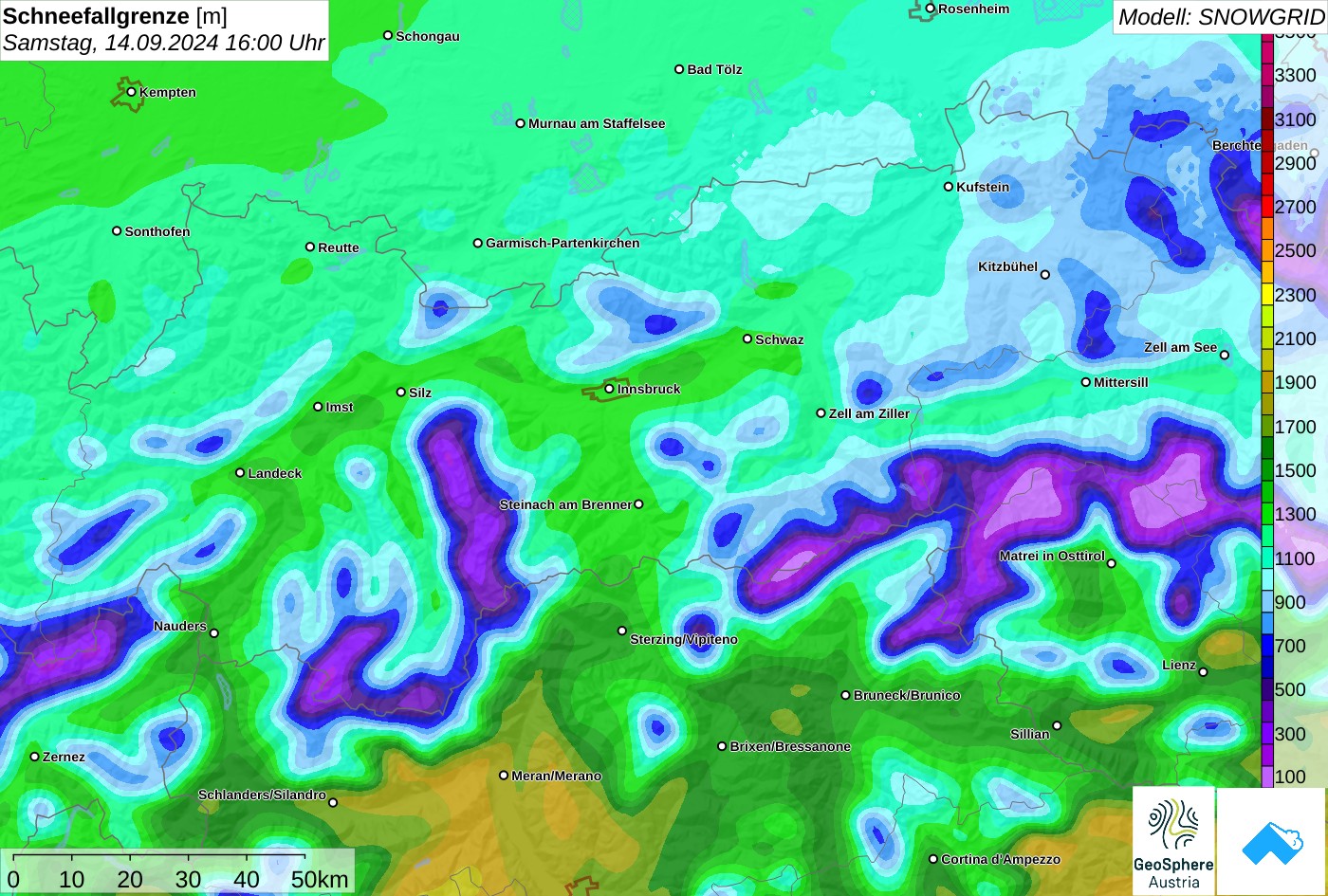 Schneefallgrenze am Samstagnachmittag, 14.09. Mitunter schneite es bis in Tallagen.