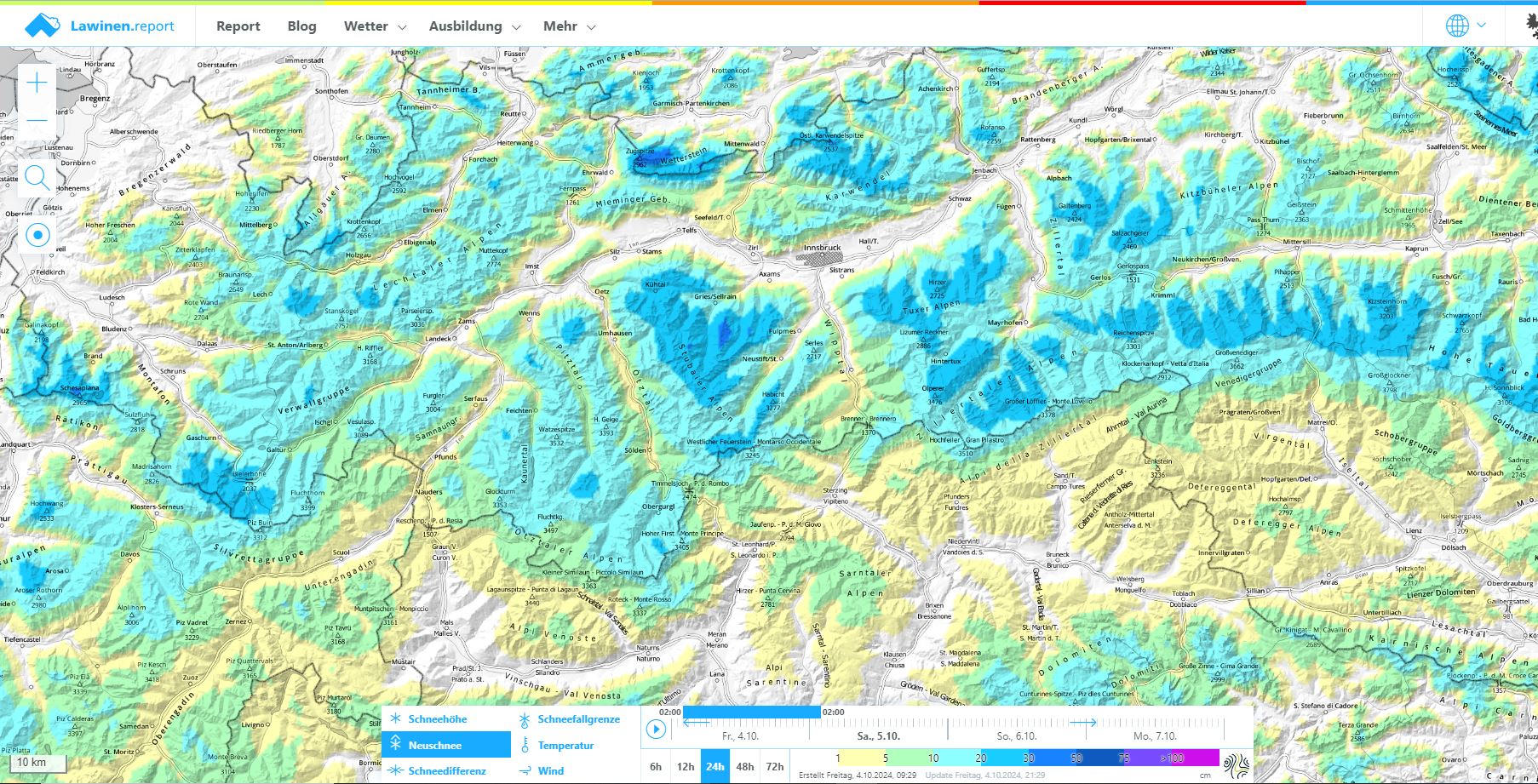 48h Schneedifferenz vom 04.10.2024