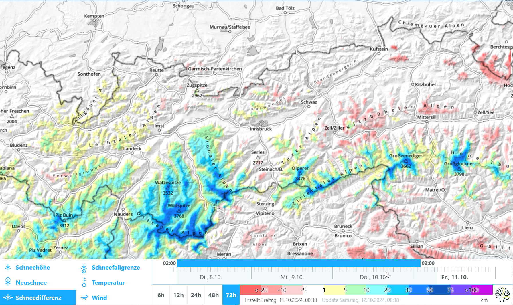 Viel Neuschnee gab es aufgrund der warmen Temperaturen nur in großen Höhen.