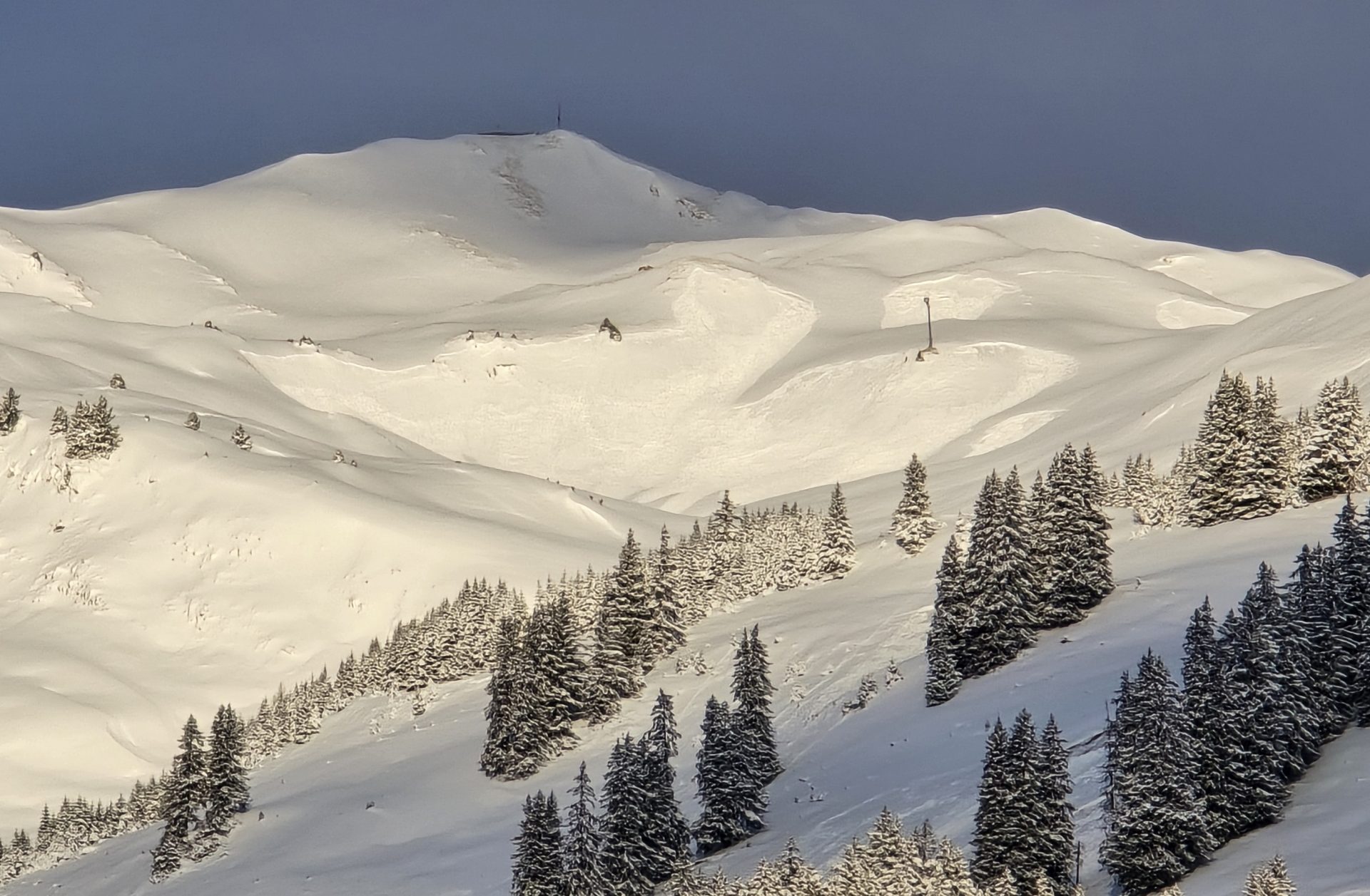 Guter Sprengerfolg unterhalb der Jöchelspitze (2226m) in den Allgäuer Alpen. Auch hier lässt die Charakteristik der Auslösungen auf eine Schwachschicht aus kantigen Kristallen oder Oberflächenreif von Mitte Dezember schließen (©Thomas Lutz, 23.12.2024).