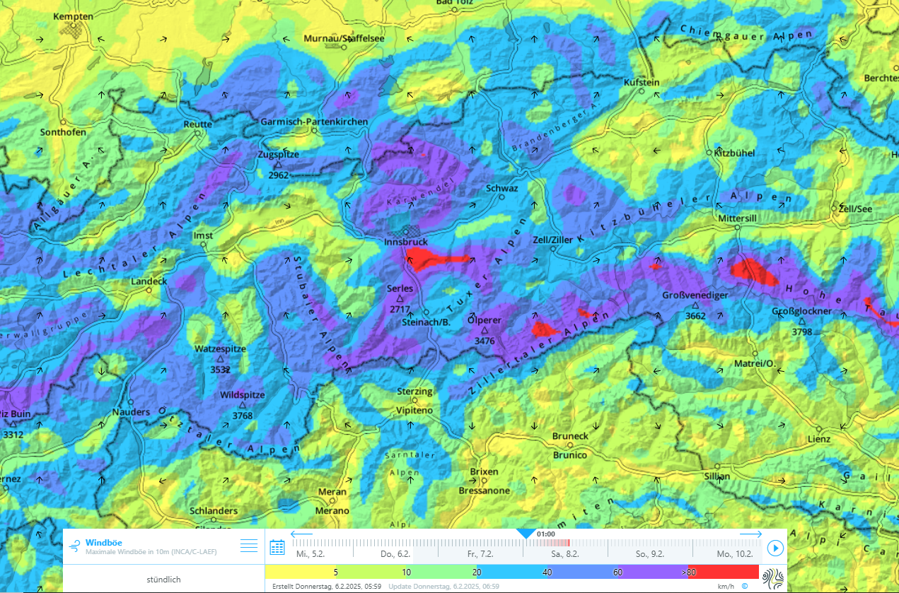 Starker Südföhn sorgt ab morgen Freitag, 07.02. für etwas Schneeverfrachtung.