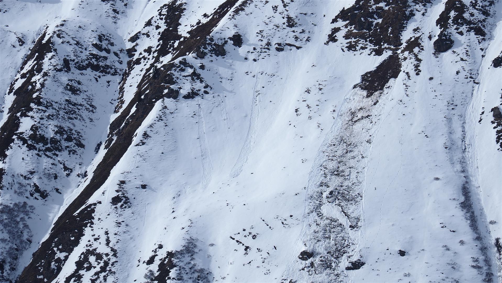 Lockerschneerutsche neben einer kürzlich abgegangenen Gleitschneelawine, Gurgler Gruppe (© LWD Tirol, 22.02.2025)