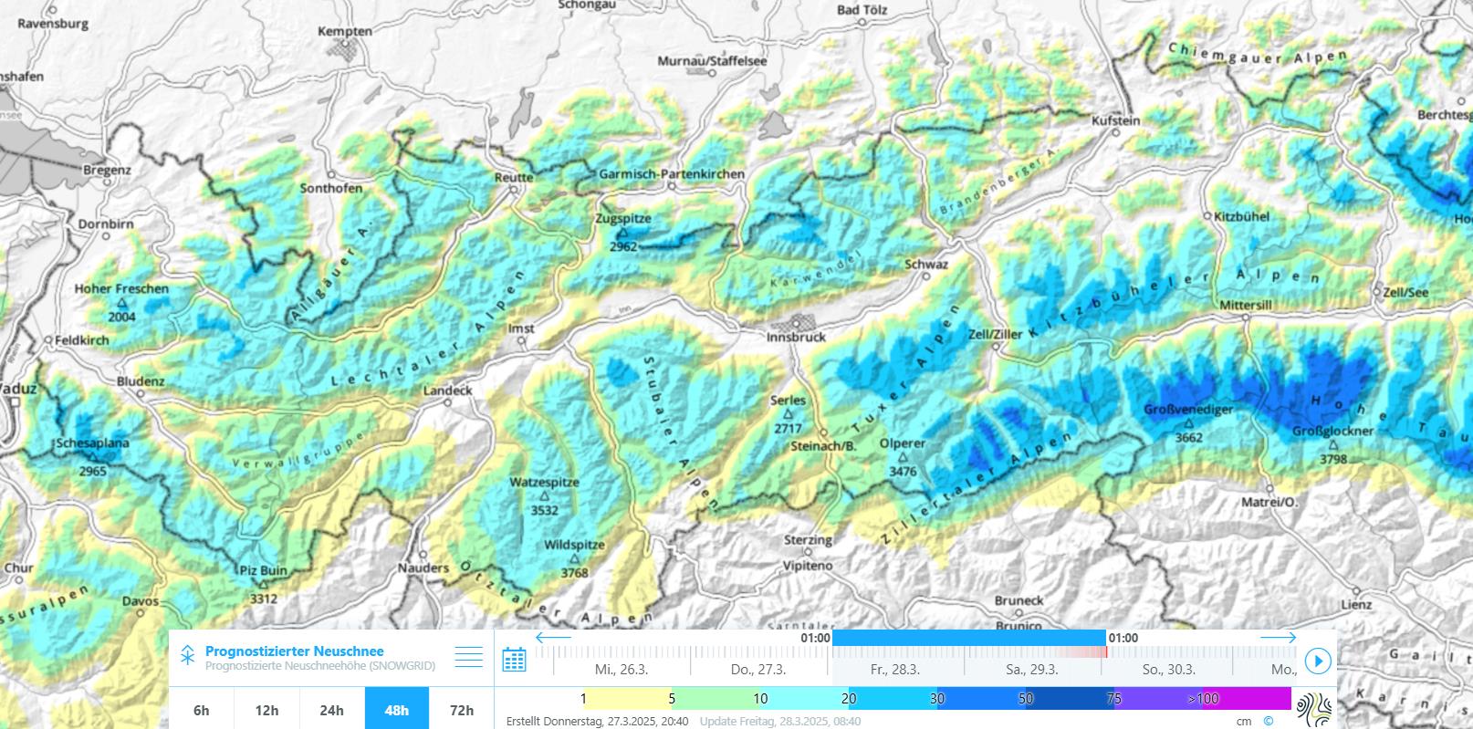 48h Neuschneeprognose