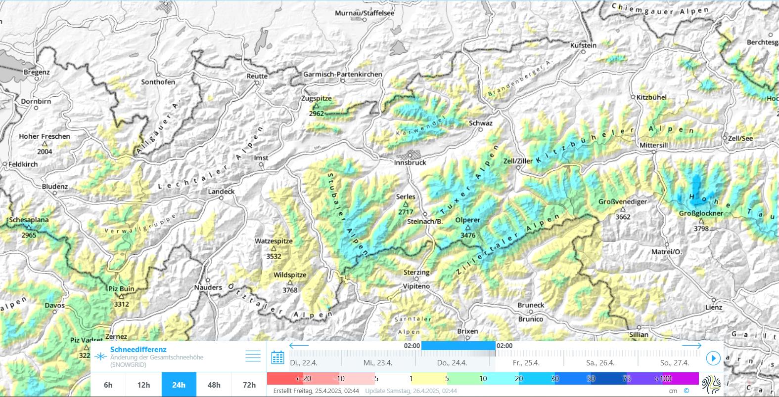 Aktuell etwas Neuschnee im Gebirge.