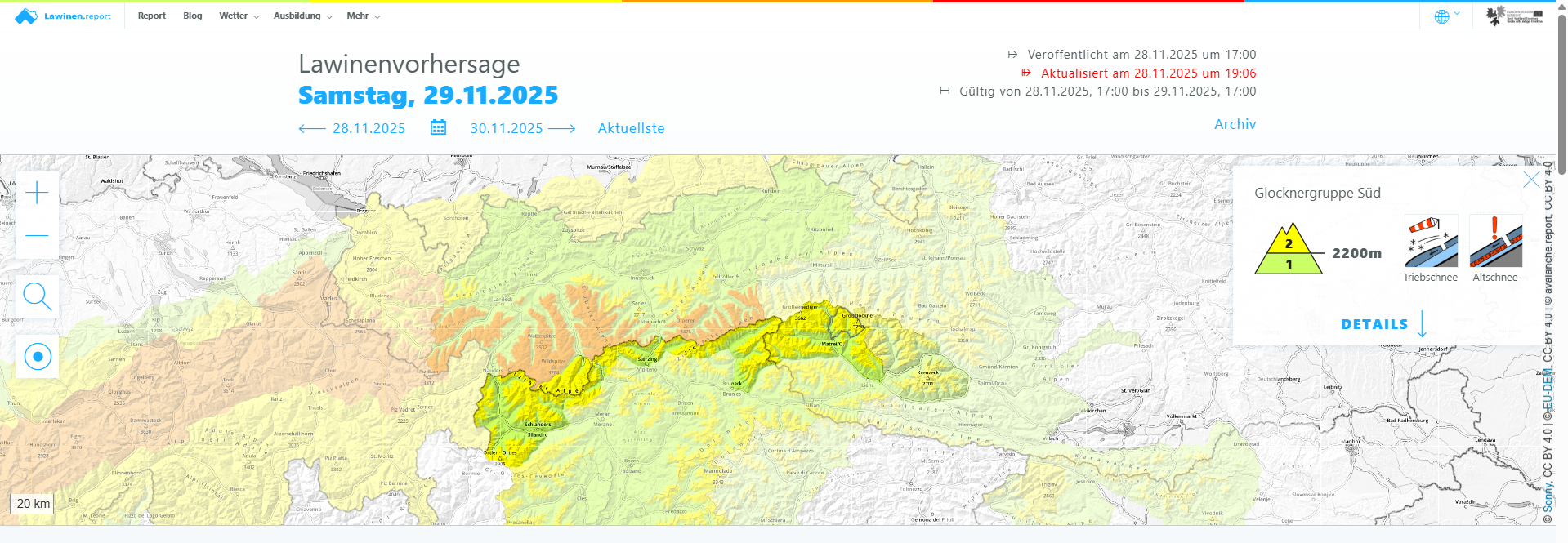 Der erste grenzübergreifende Lawinenreport zwischen Südtirol, Tirol und Kärnten entlang des Alpenhauptkammes vom 29. November 2025.