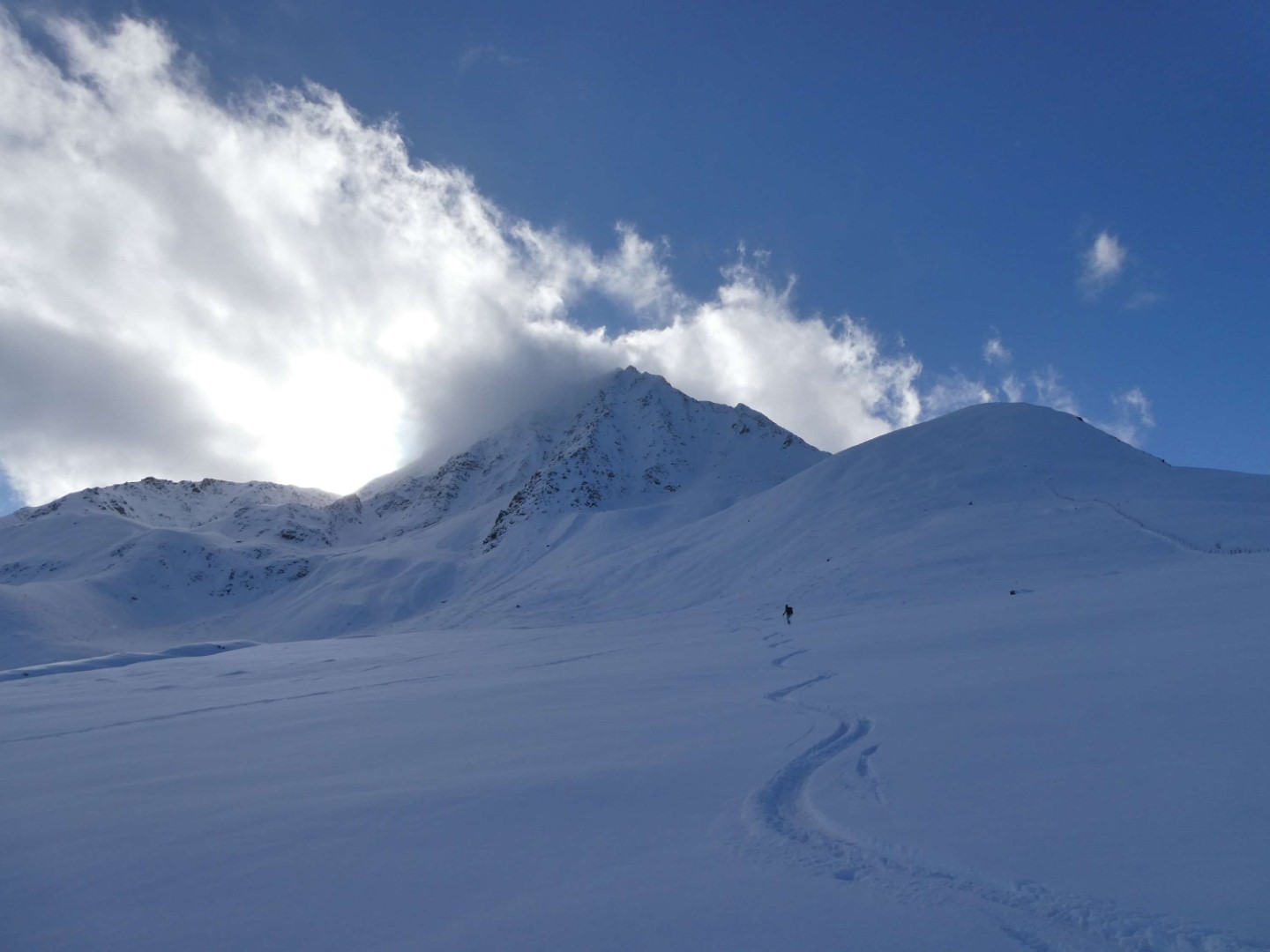 Lockerer, der Kälte ausgesetzter "Pulver" an der Schneeoberfläche als weit verbreitete, mögliche Schwachschicht, sobald diese von Triebschnee überlagert wird. Grieskogelgruppe (© Barbara Fink, 03.01.2026)