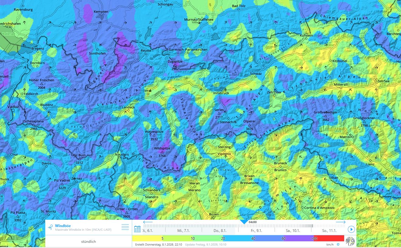 Der Wind legt zu und weht in Böen stark bis stürmisch aus westlichen Richtungen.