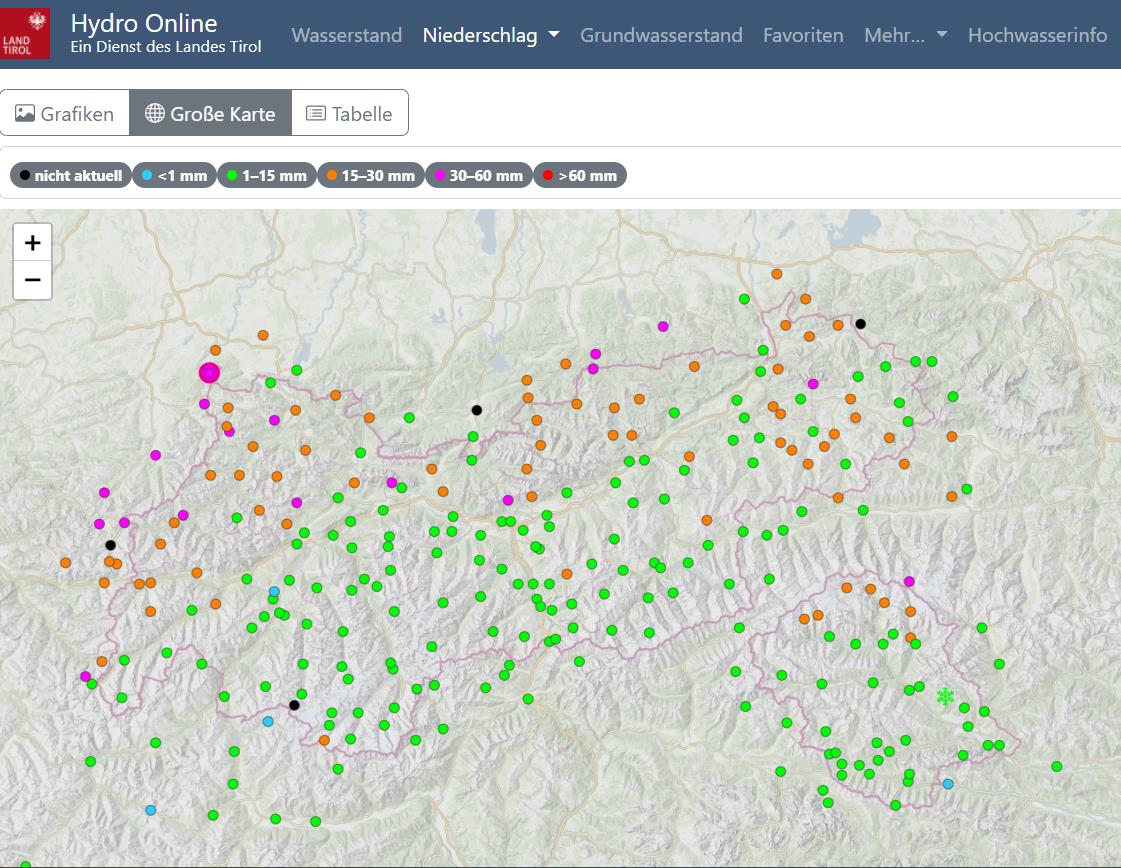 72h-Niederschlagsdifferenz via der Daten des Hydrographischen Dienstes (Hydro Online)