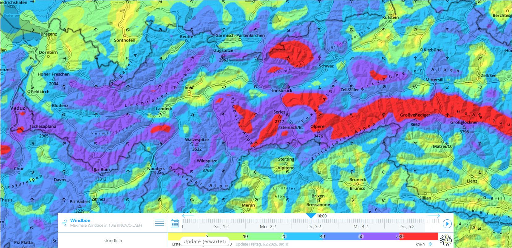 Starker Windeinfluss insbesondere am 03.02.2026
