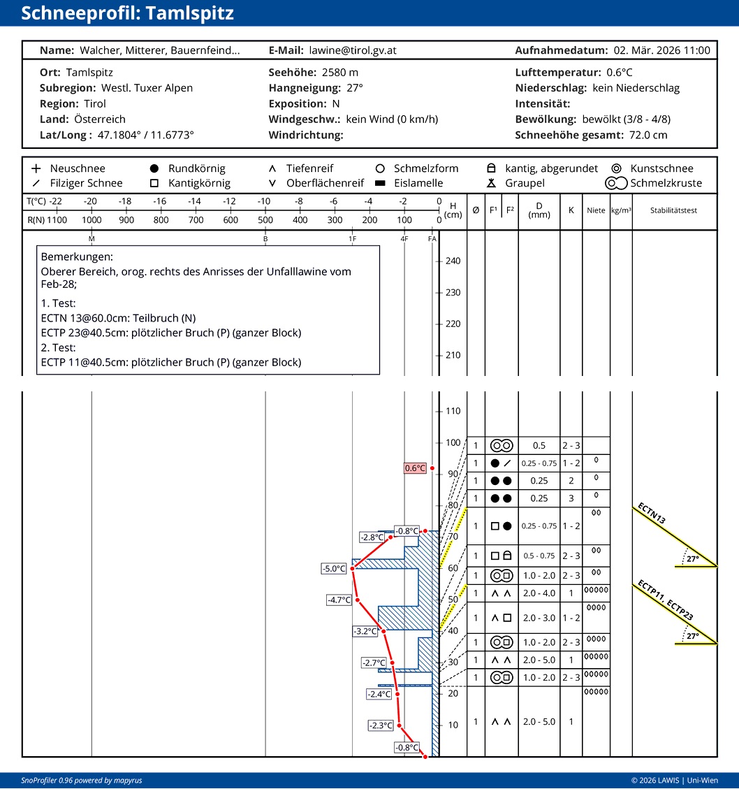 Avalanche incident Tamlspitz – Tux Alps West, 28.02.2026