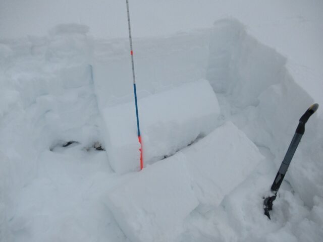Schneedeckenuntersuchung im Gadertal unterhalb des La Crusc. Der Stabilitätstest zeigt, dass eine Bruchinitiierung und Ausbreitung in den kantig aufgebauten Schichten erfolgte. Hier gehts zum Profil auf Lawis: https://www.lawis.at/profile/