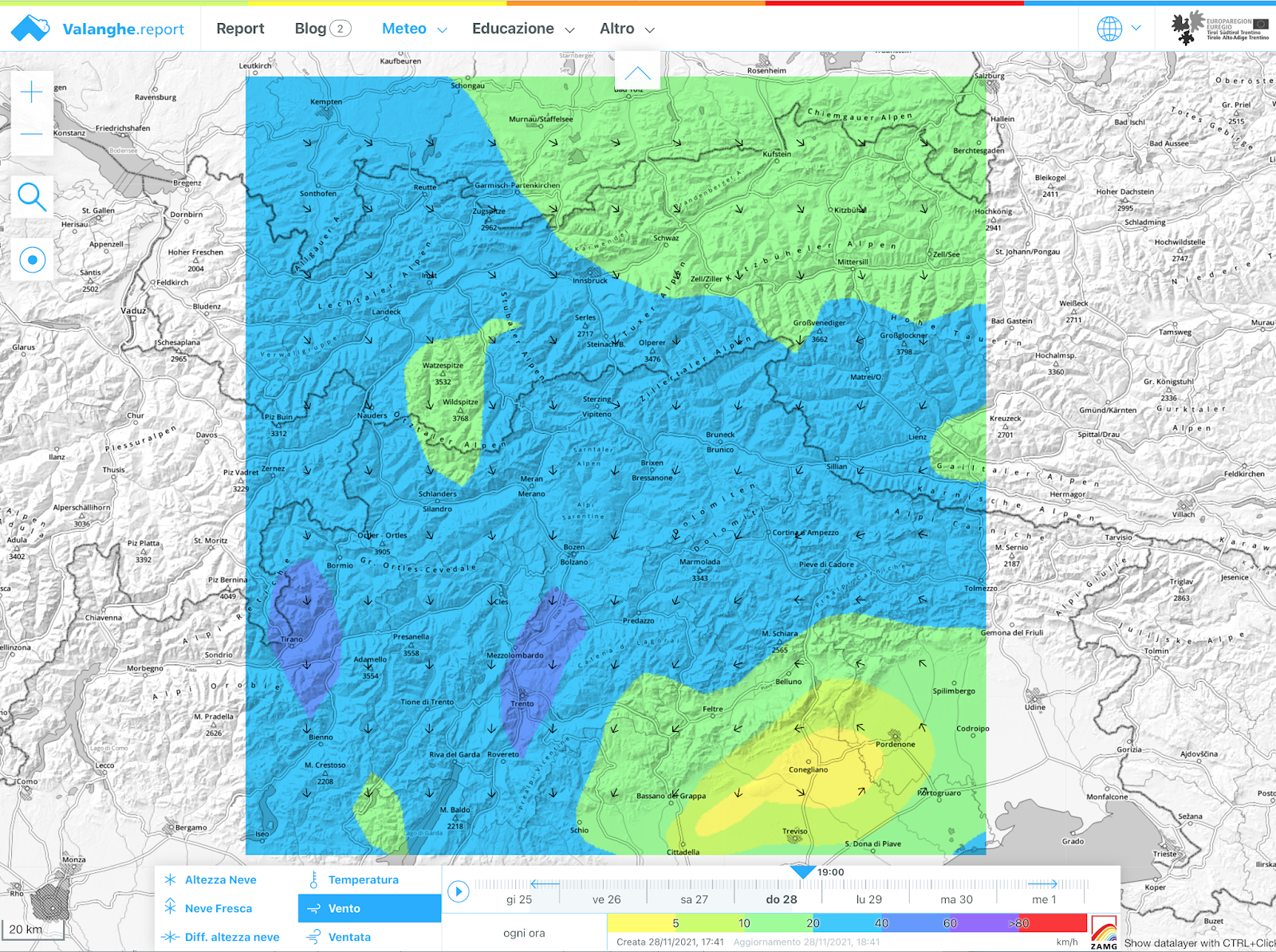 Con la neve fresca ed il rinforzo dei venti settentrionali per chi pratica sport invernali deve aspettarsi un aumento notevole del pericolo di valanghe i prossimi giorni.